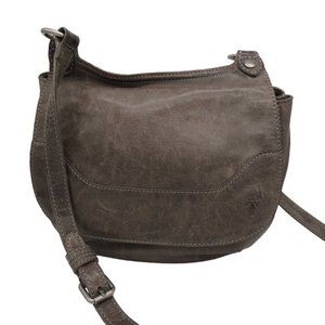 FRYE Women's Gray Leather Melissa Saddle Crossbody Bag Purse